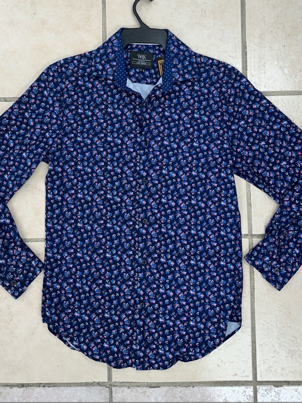 WRK Men's Navy Floral Long-Sleeve Dress Shirt